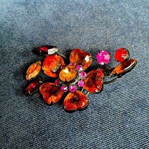 Vintage orange, pink and red rhinestone pin